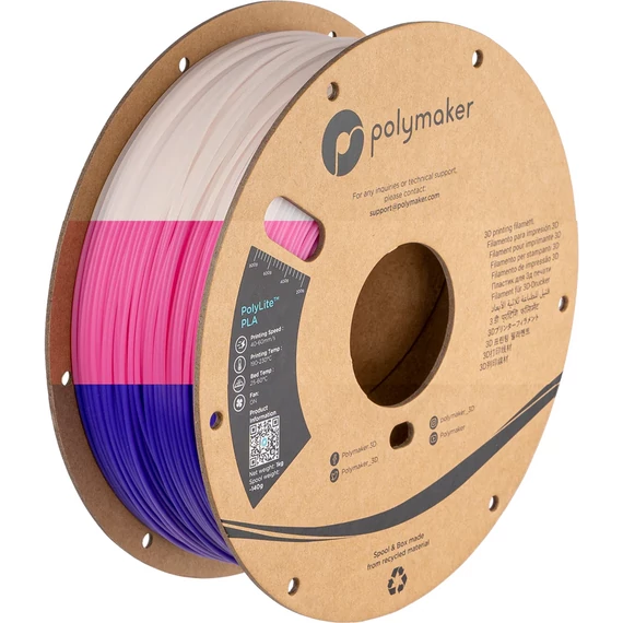 PolyMaker PolyLite PLA - Hőmérsékletre változó szín - Lila/Pink/Áttetsző, 1.75mm, 1kg
